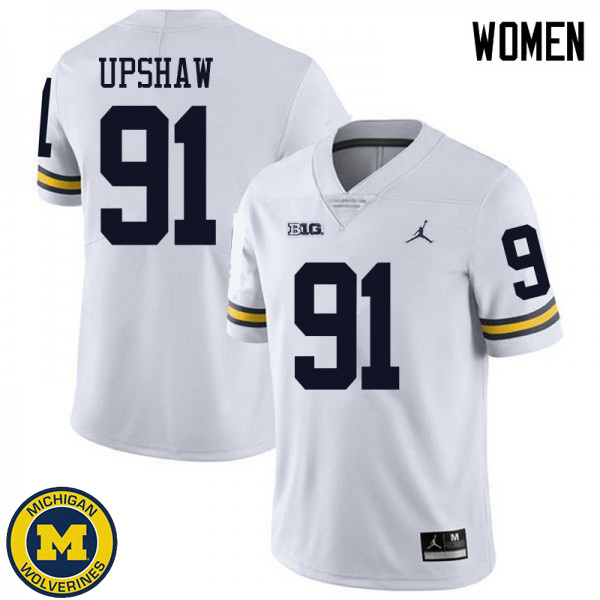 Women Michigan Wolverines #91 Taylor Upshaw White Jordan Brand College Game Jersey